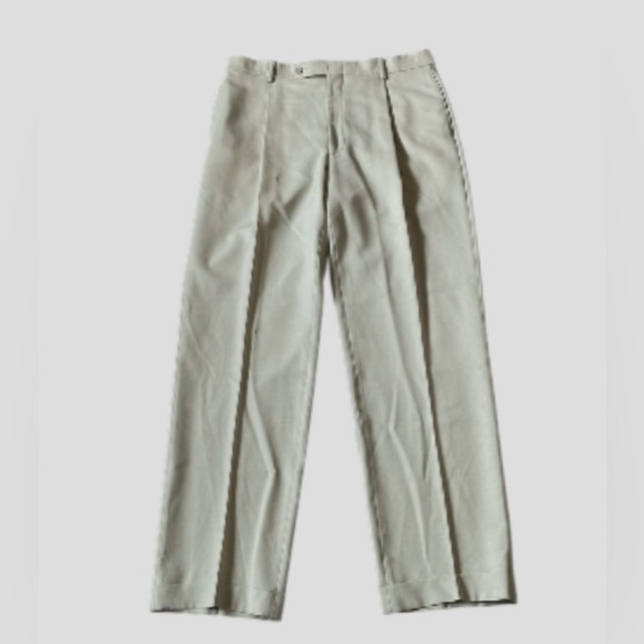 Oscar De La Renta Freedom suit pants Tan Pleated Cuffed Lightweight Mens 35 X 32 - Picture 11 of 11